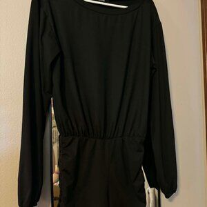 Cider Black Off-the Shoulder Romper with Ties